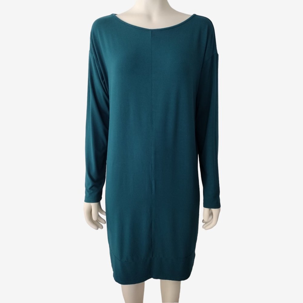 J Jill Wearever Teal Green Long Sleeved Knit Relaxed Fit Dress Size M